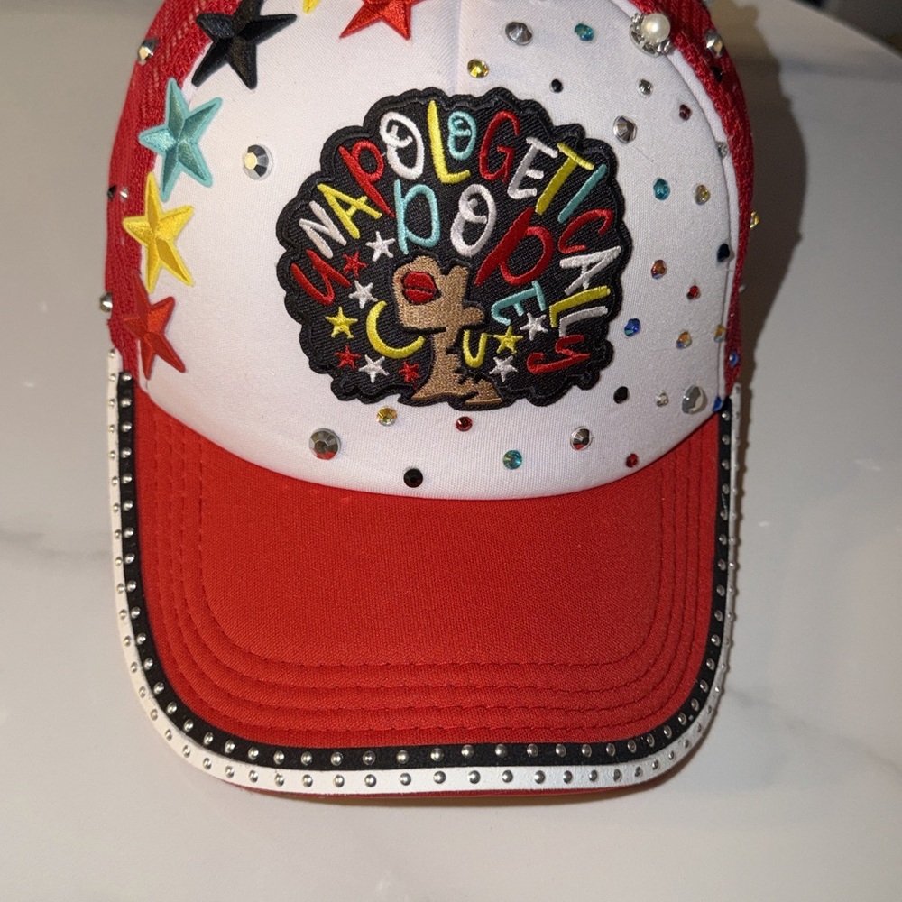 Red and White Embellished Women's Hat